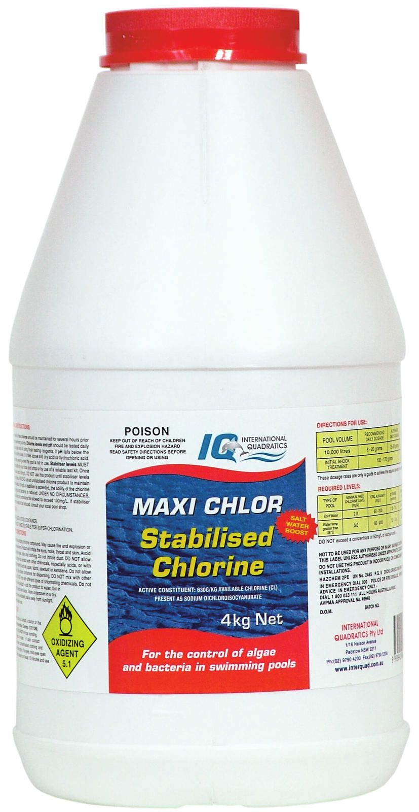 4 KG Maxi-Chlor UV Stabilised Granular Chlorine High Quality 63% Available Chlorine