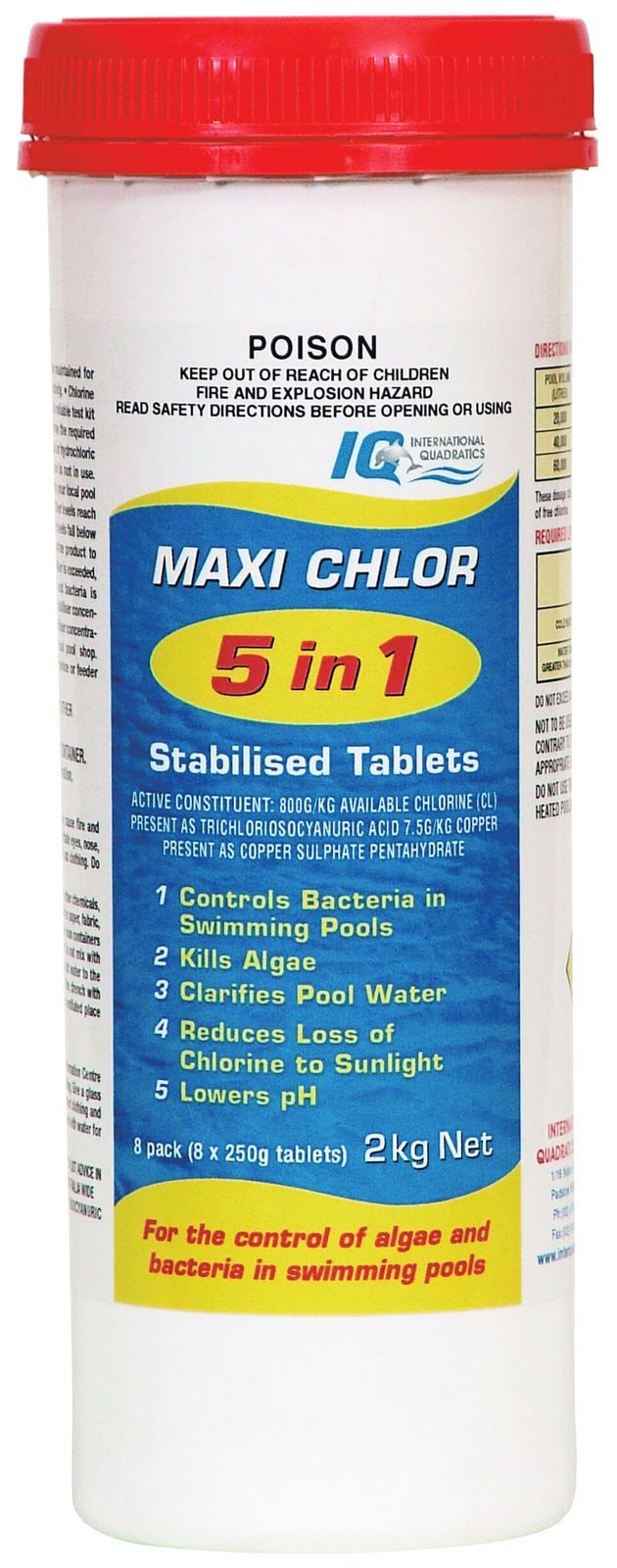Maxi Chlor 5 in 1 Stabilised Pool Chlorine Tablets 8 x 250g Tablets 2KG