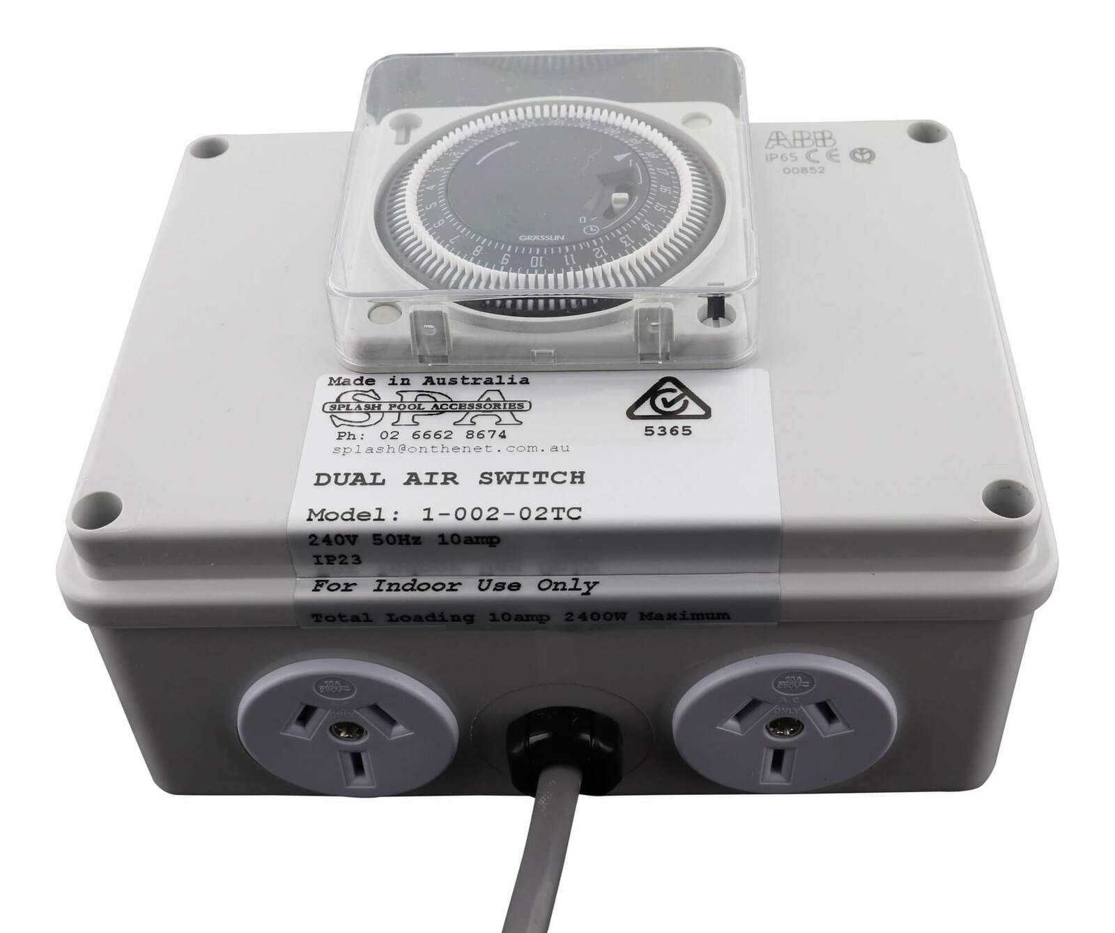 Air Switch Double 10amp Socket - 24hr Timer Clock Controller Splash Pool & Spa 