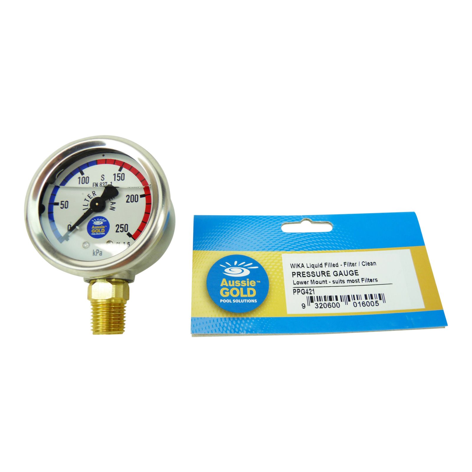 New Pool Filter Pressure Gauge Side Mount Aussie Gold Wika S/S - Sand & Cartridge Filters