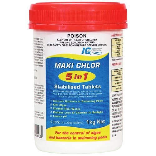 Maxi Chlor 5 in 1 Stabilised Pool Chlorine Tablets 4 x 250g Tablets 1KG