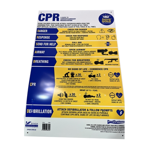 CPR Pool Sign 2023 updated DRSABCD PVC Swimming Pool Safety Sign - Aussie Gold